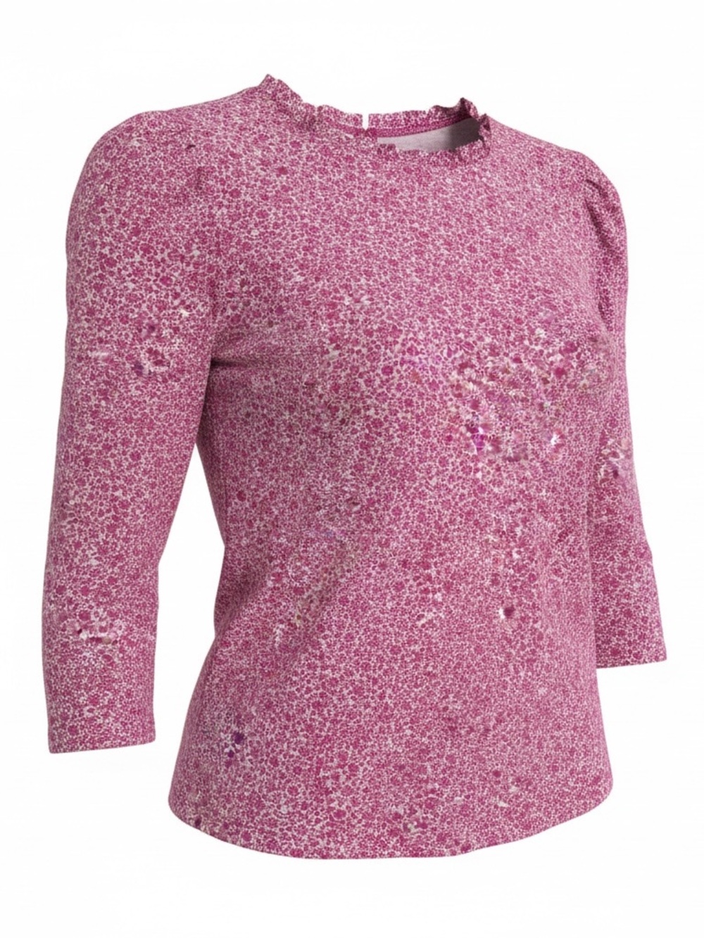 Adrianna Papell Pink Floral Ruffle-Neck Blouse